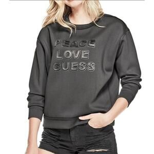 GUESS Black Peace Love Guess Scuba Sweatshirt Size Medium # 161